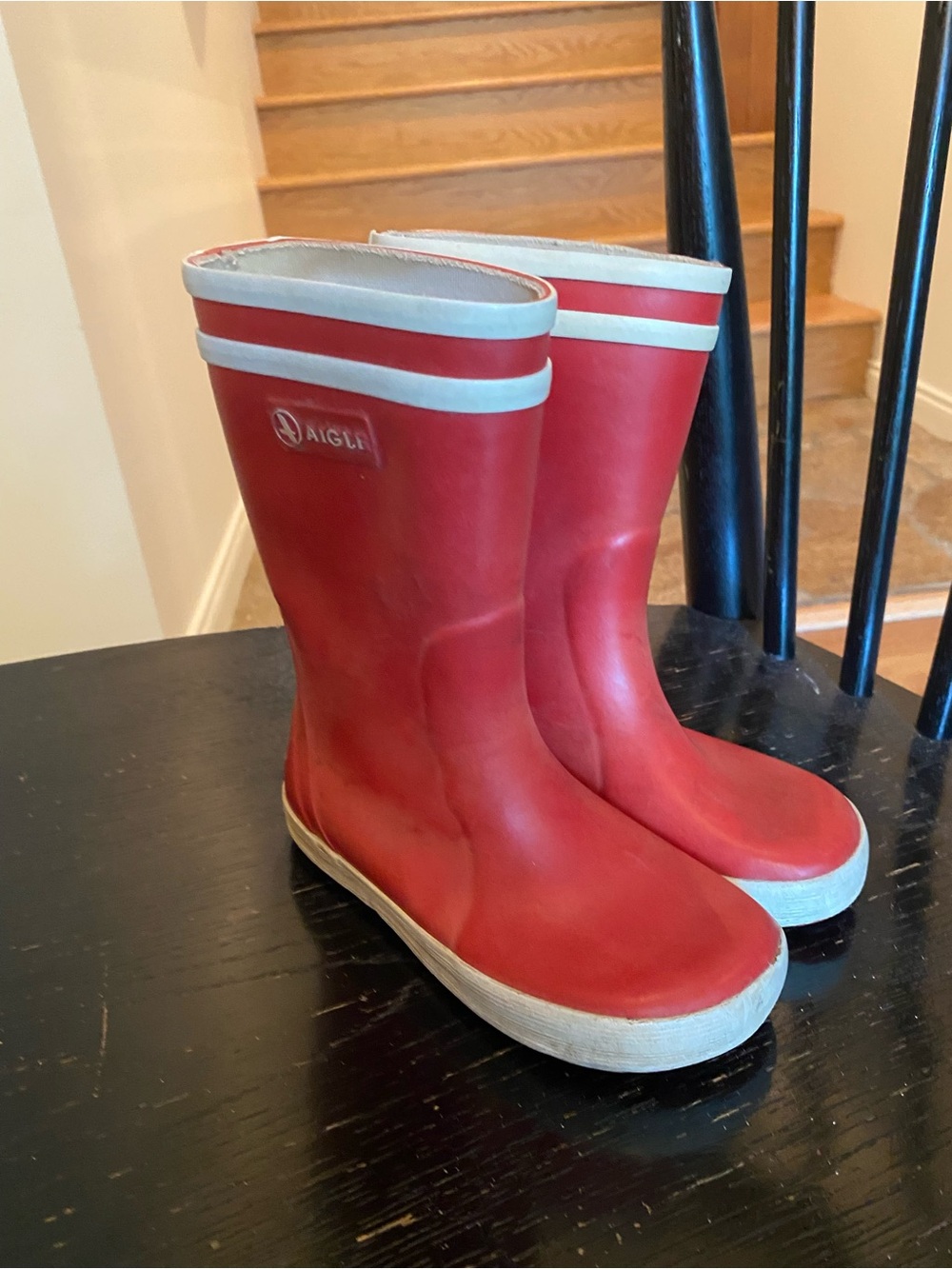Aigle Kids Red Rain Boots with White Trim